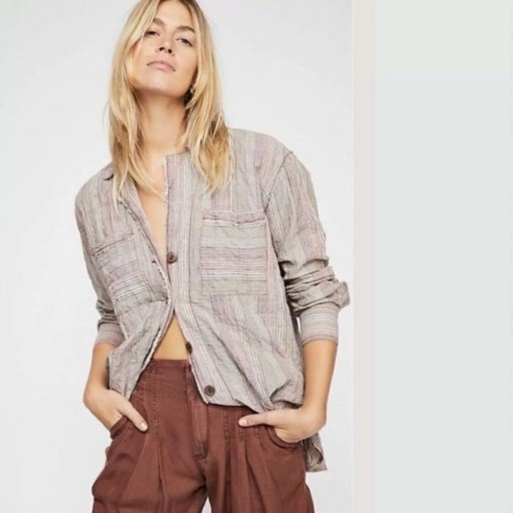 Free People High Tide Multistripe Shirt sz Large